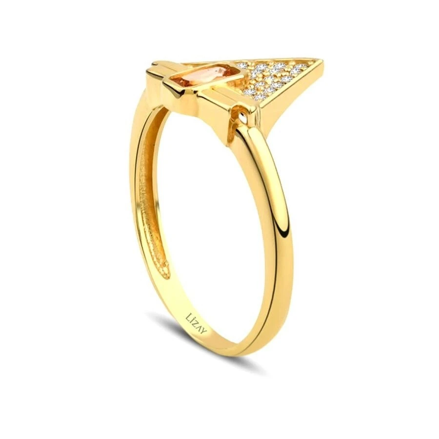 Altın Renkli Taşlı Üçgen Yüzük - 2