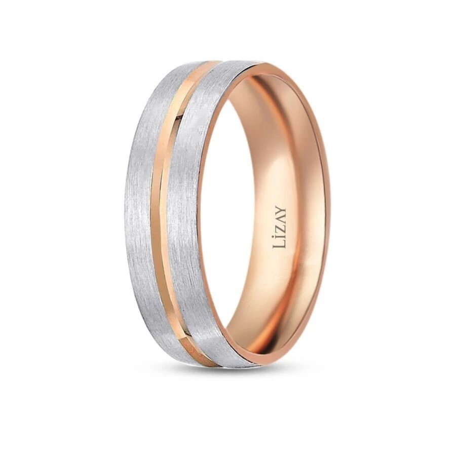 Altın Rose Beyaz Modern Alyans - 2