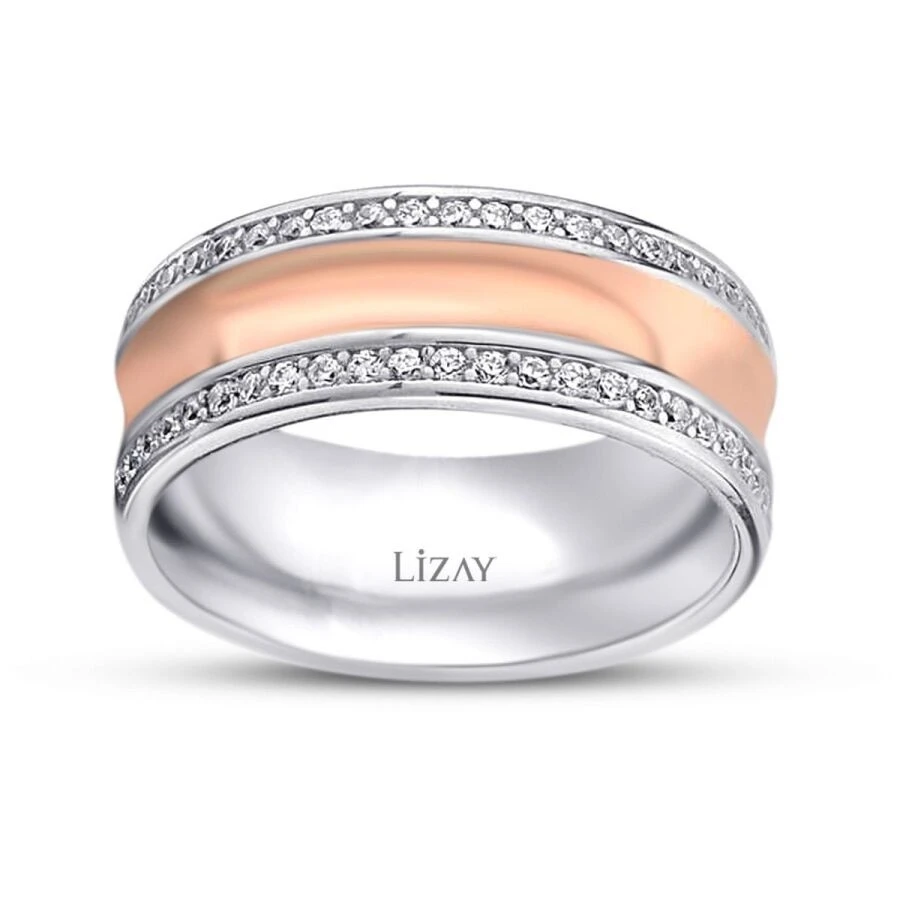 Altın Rose Beyaz Taşlı Alyans - 1