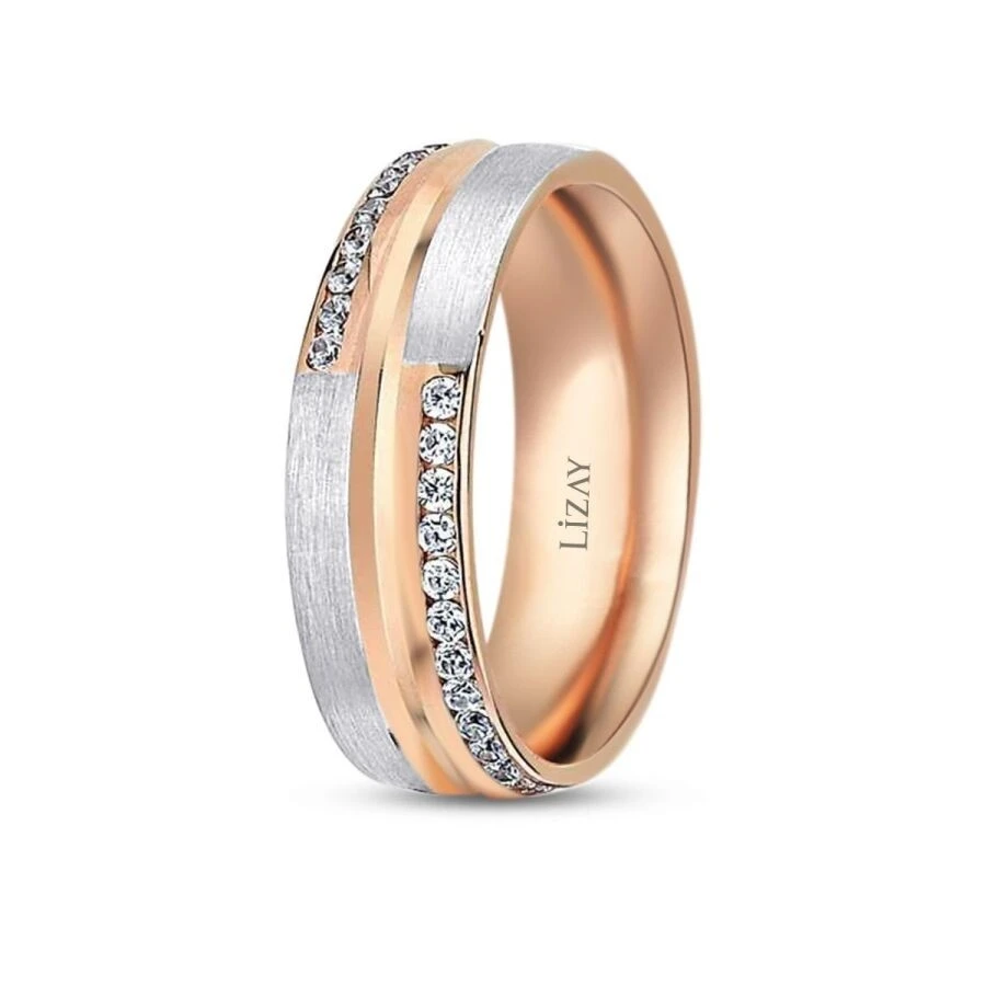 Altın Rose Modern Taşlı Alyans - 2