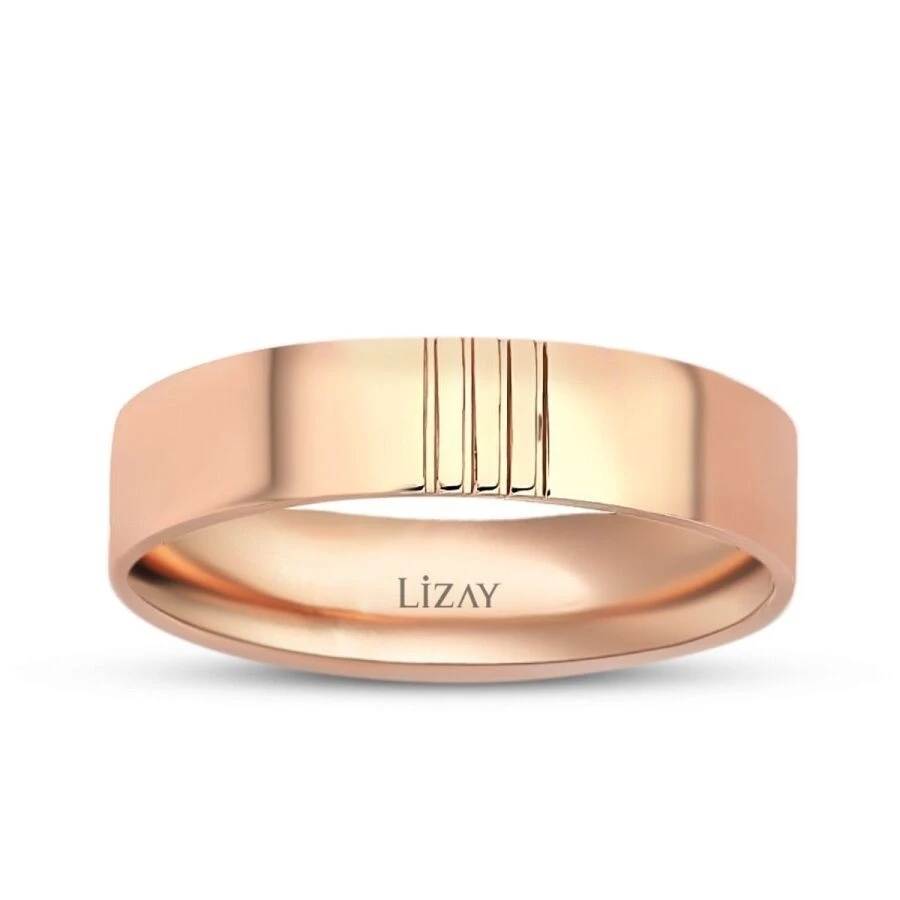 Altın Rose Renk Çizgili Alyans - 1