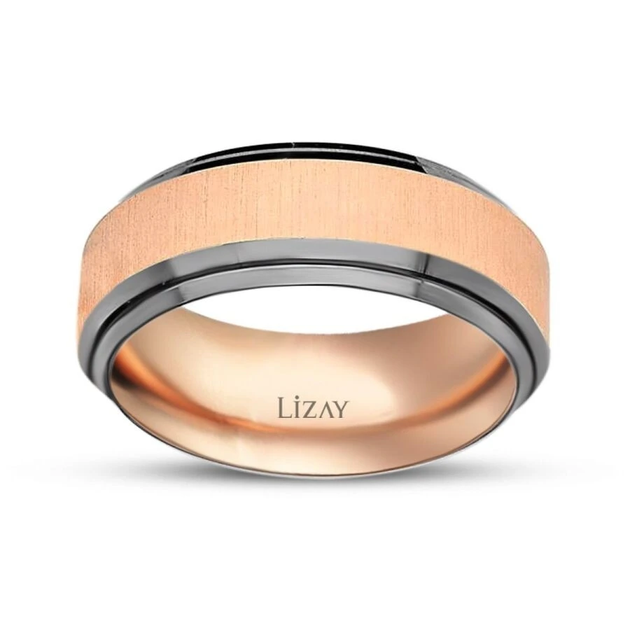 Altın Rose Siyah Modern Klasik Alyans - 1