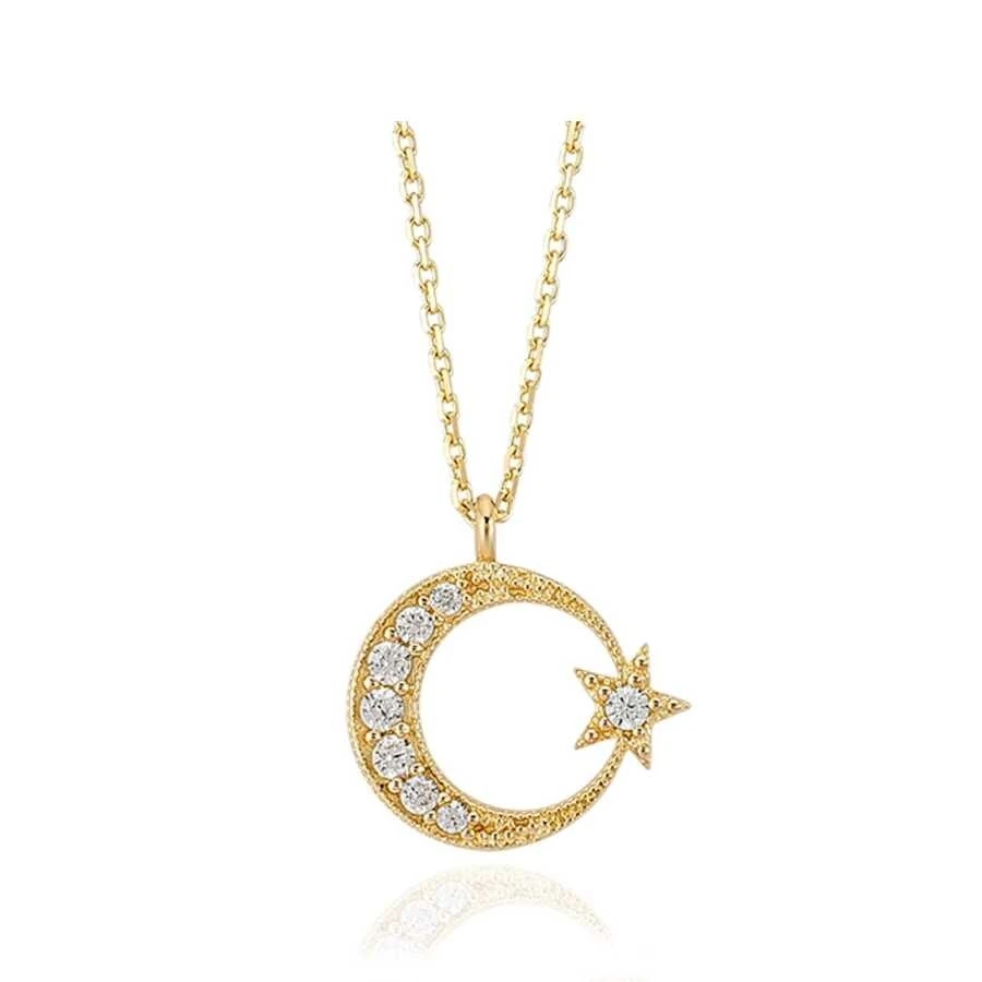 Altın Taşlı Ay Yıldız Kolye - 2