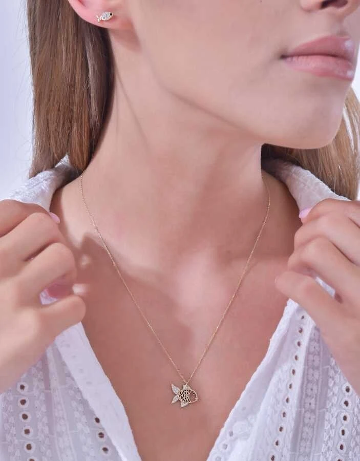 Altın Taşlı Balık Kolye - 3