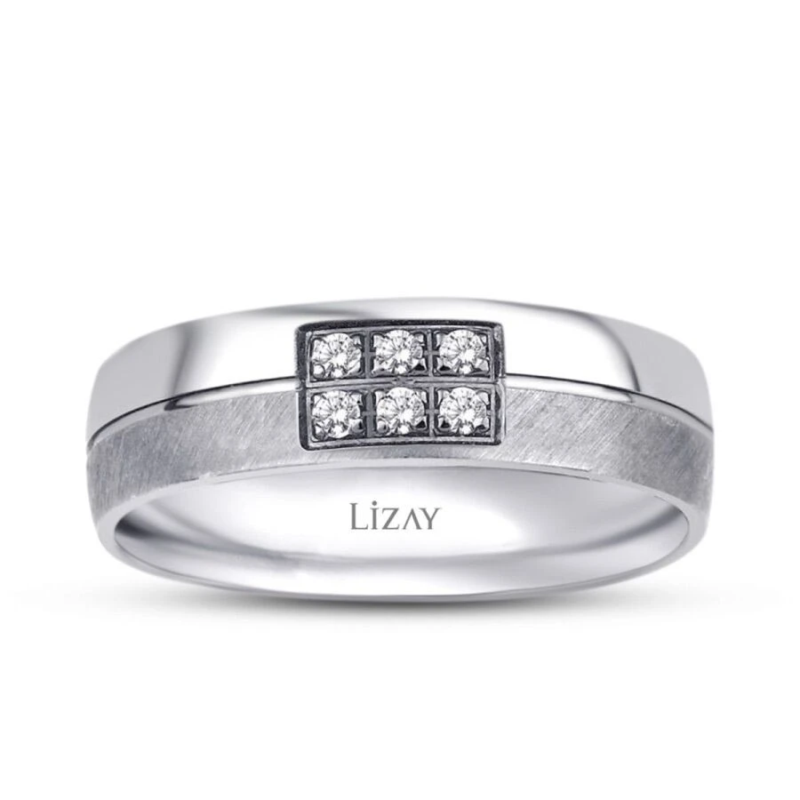 Altın Taşlı Beyaz Alyans - 1