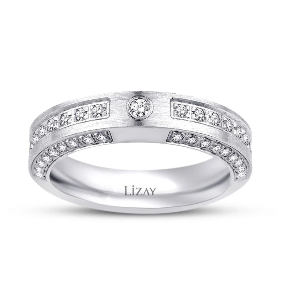 Altın Taşlı Beyaz Alyans - 1