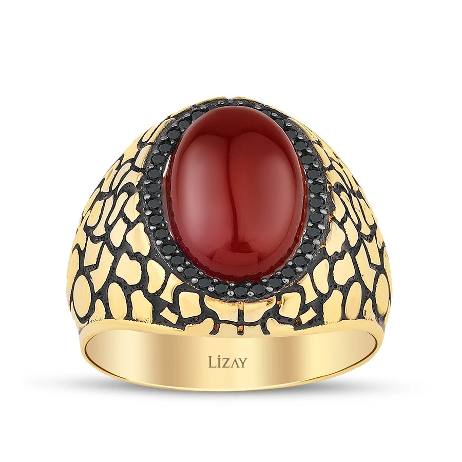 Altın Taşlı Erkek Yüzük - 1