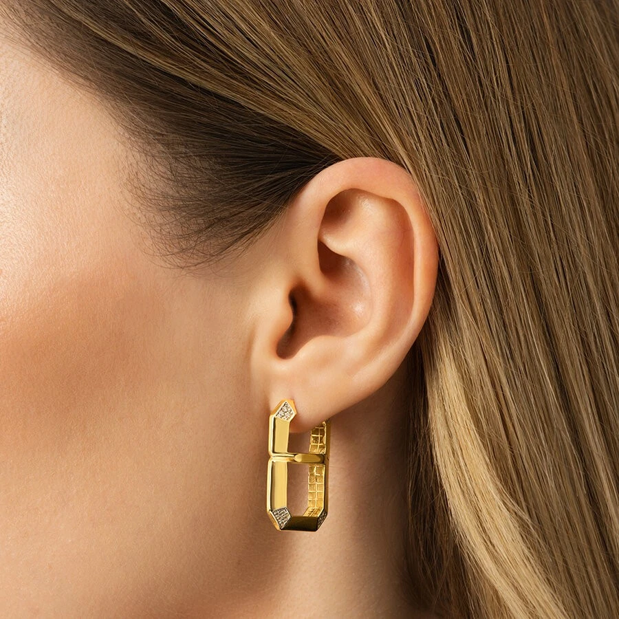 Altın Taşlı Geometrik Küpe - 3