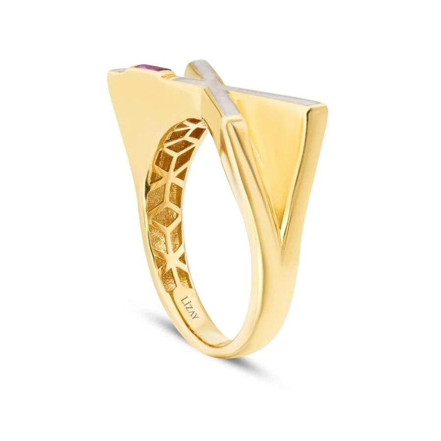 Altın Taşlı Geometrik Yüzük - 2