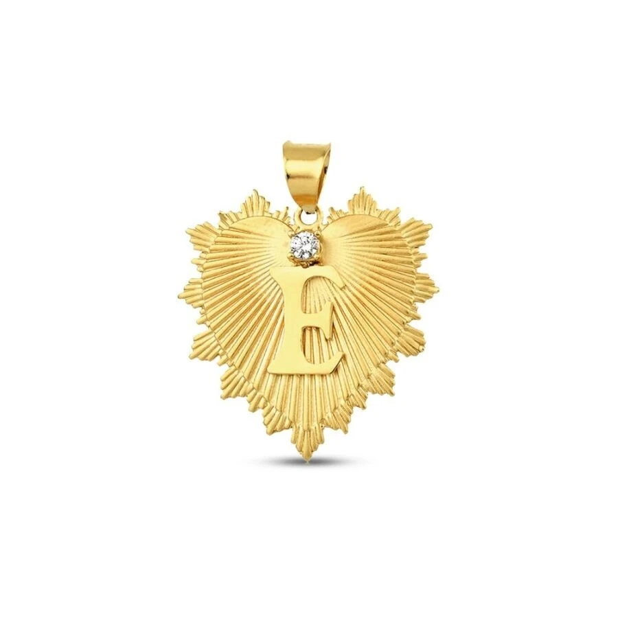 Altın Taşlı Kalp Harfli Kolye Ucu - 1