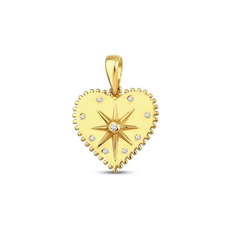 Altın Taşlı Kalp Kuzey Yıldızlı Kolye Ucu - 1