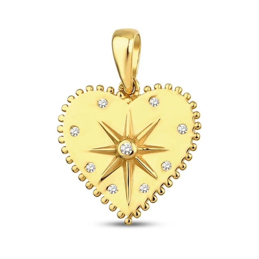 Altın Taşlı Kalp Kuzey Yıldızlı Kolye Ucu - 2