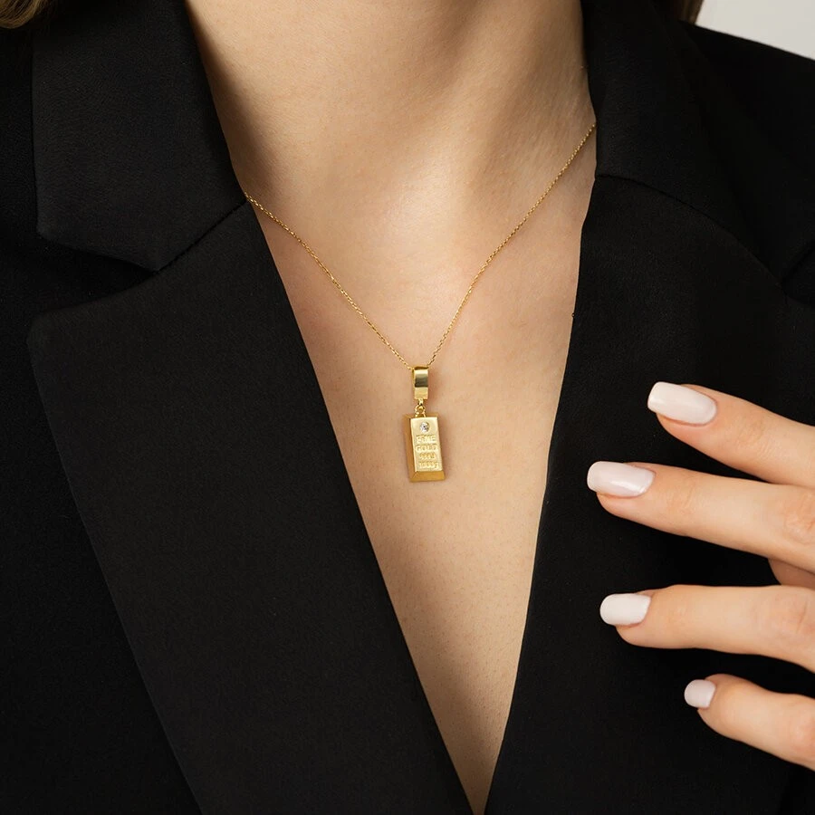 Altın Taşlı Külçe Kolye Ucu - 2