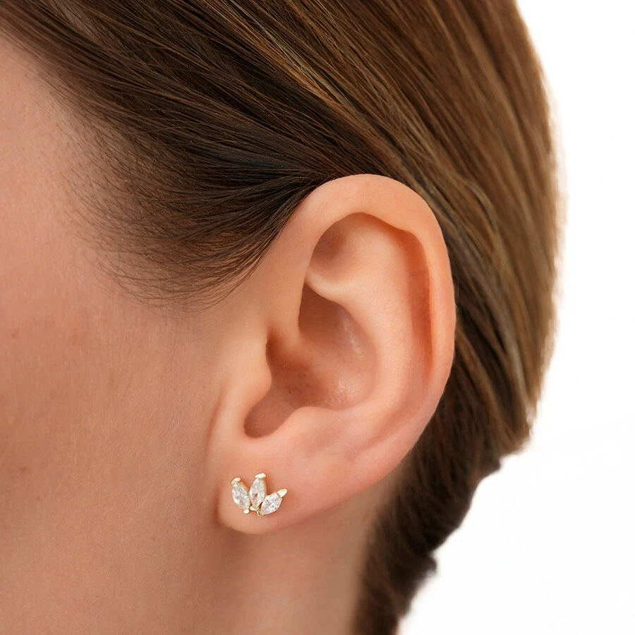 Altın Taşlı Lotus Küpe - 3