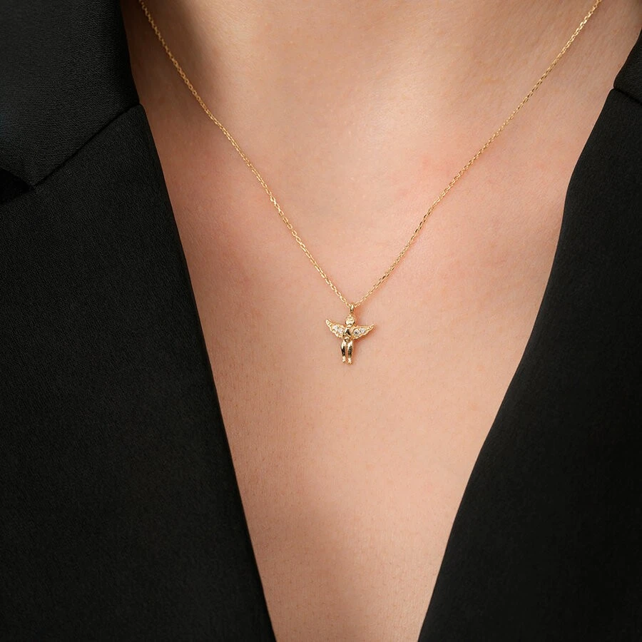 Altın Taşlı Melek Kolye - 3