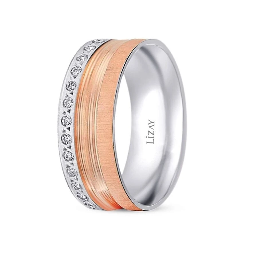 Altın Taşlı Rose Beyaz Alyans - 2