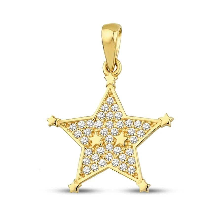 Altın Taşlı Sekiz Yıldız Kolye Ucu - 2