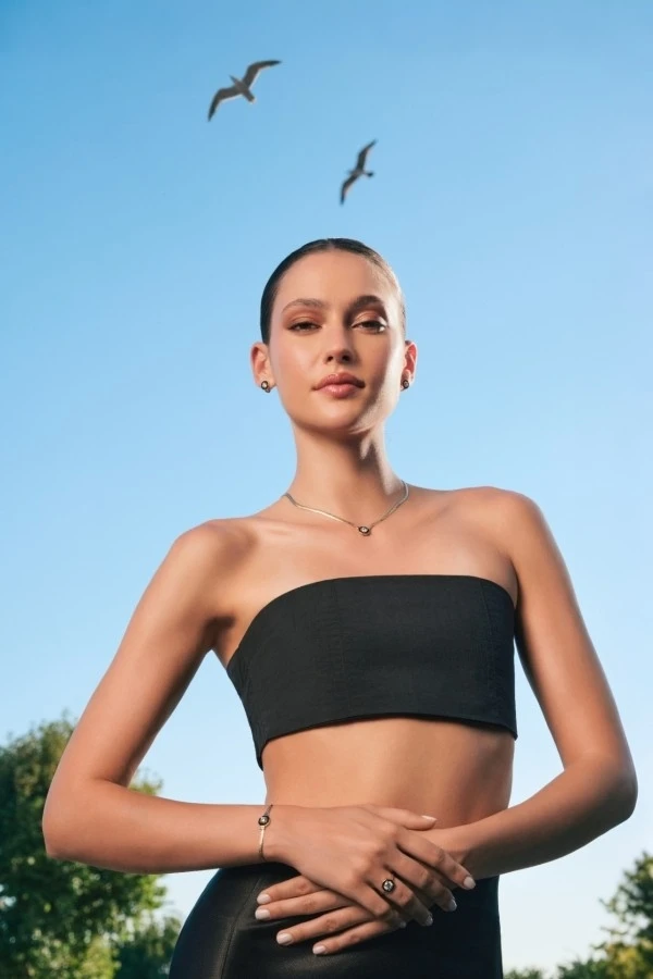 Altın Taşlı Siyah Mineli Kolye - 3