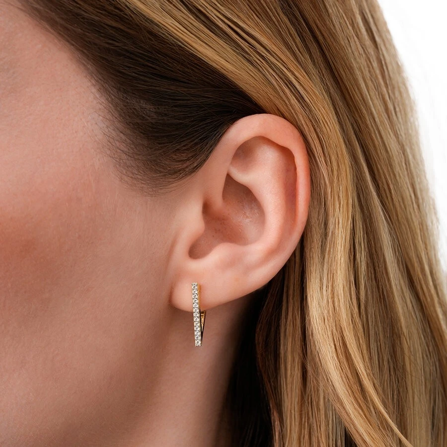 Altın Taşlı Üçgen Küpe - 3