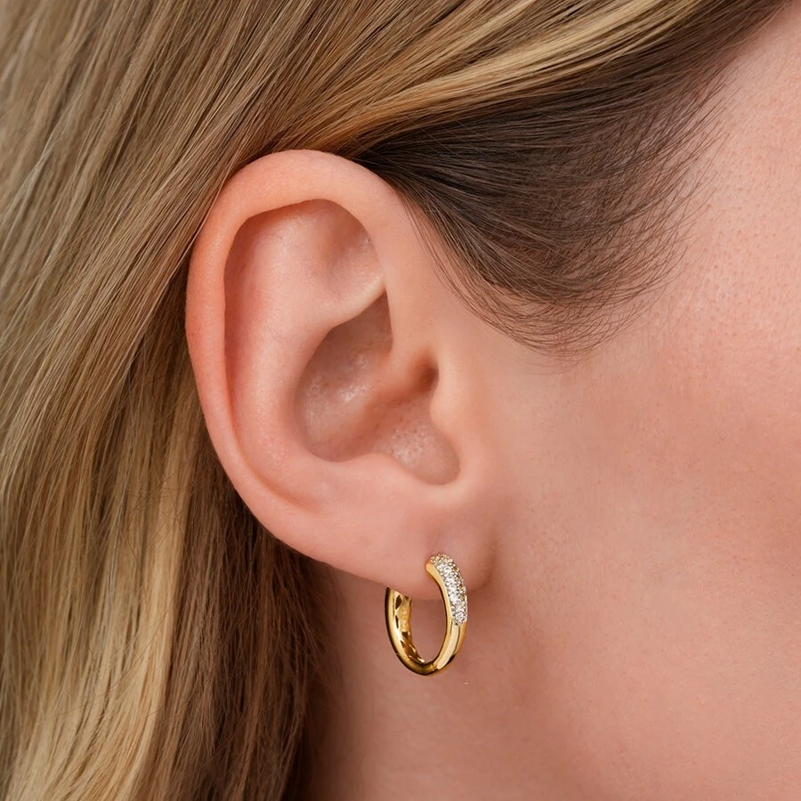 Altın Taşlı Yuvarlak Halka Küpe - 3