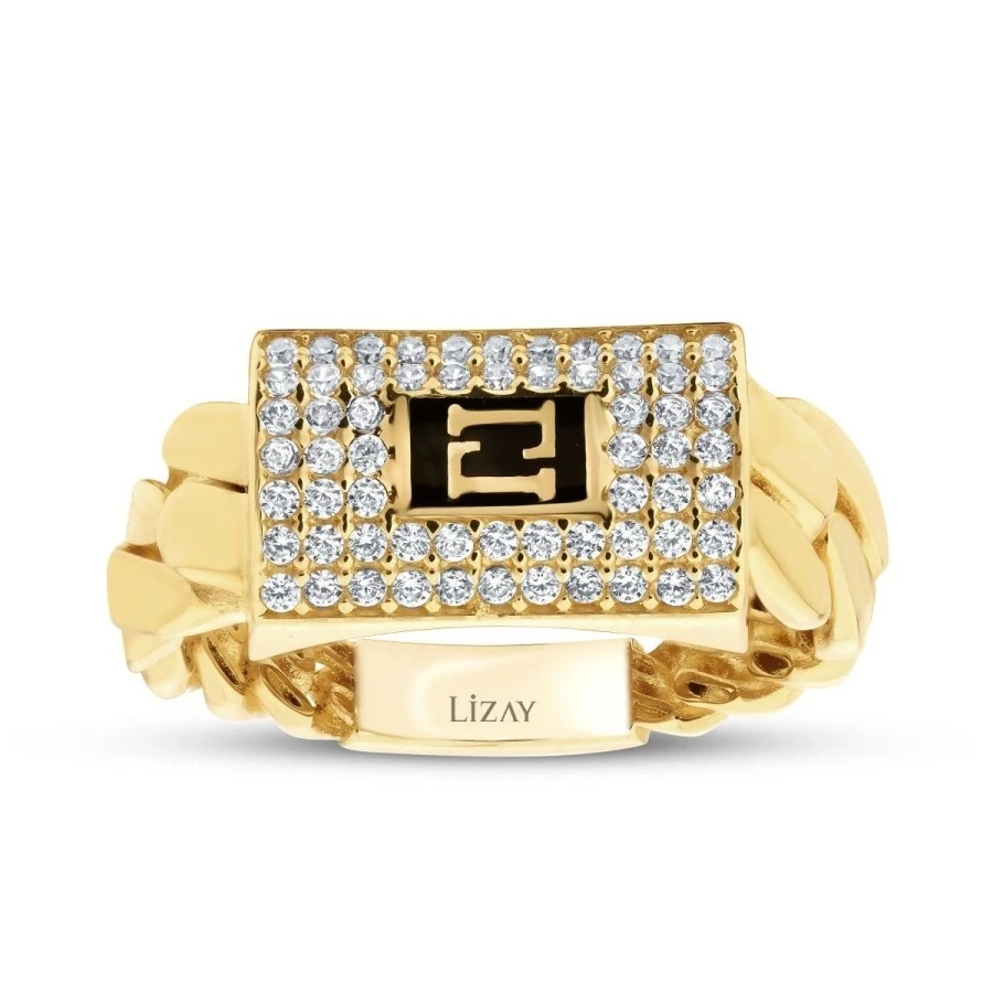 Altın Taşlı Zincir Yüzük - 1