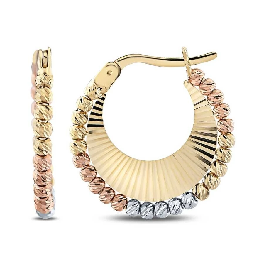 Altın Top Üç Renk Halka Küpe - 1