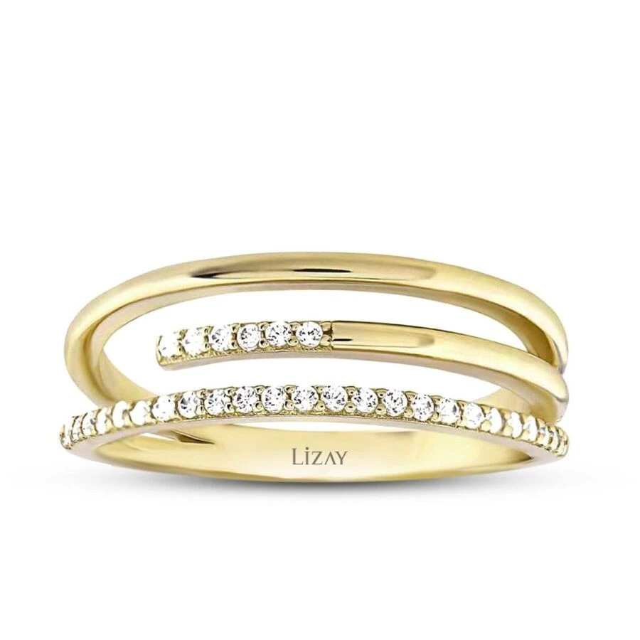 Altın Üçlü Taşlı Yüzük - 1