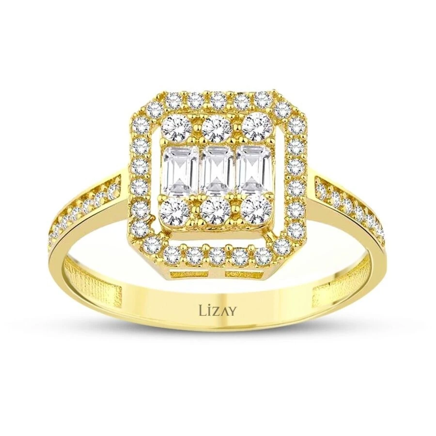 Altın Yan Taşlı Baget Yüzük - 1