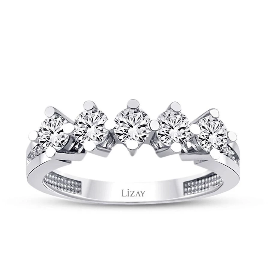 Altın Yan Taşlı Beştaş Yüzük - 1