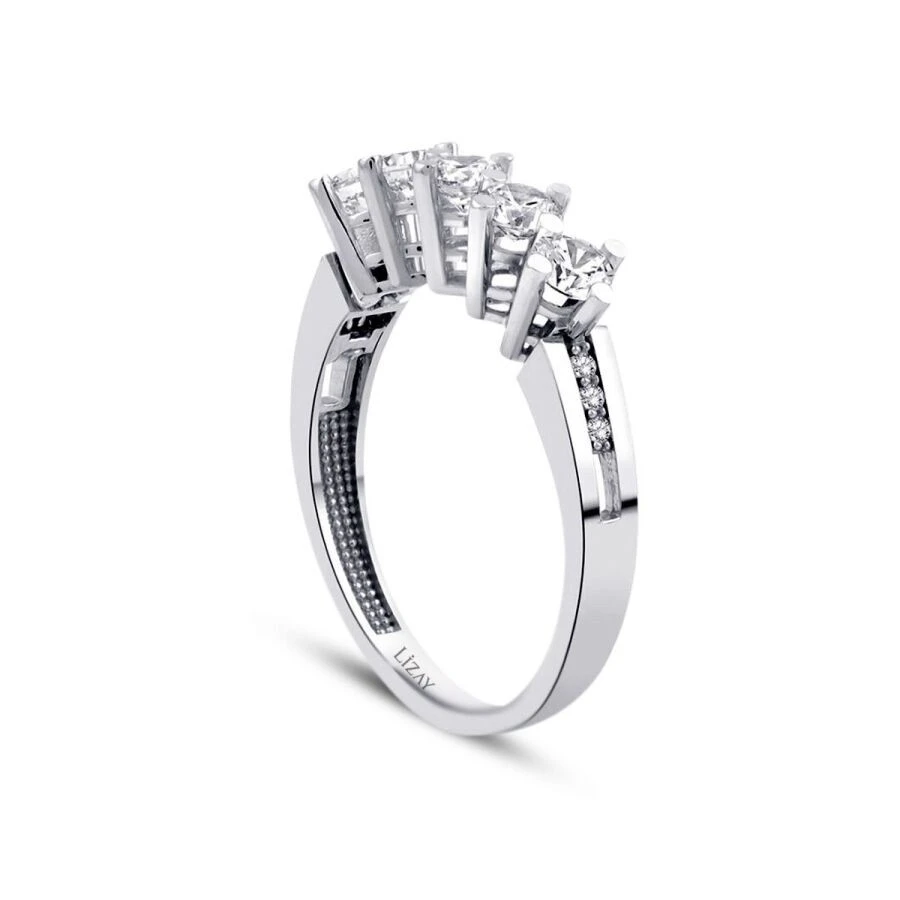 Altın Yan Taşlı Beştaş Yüzük - 2