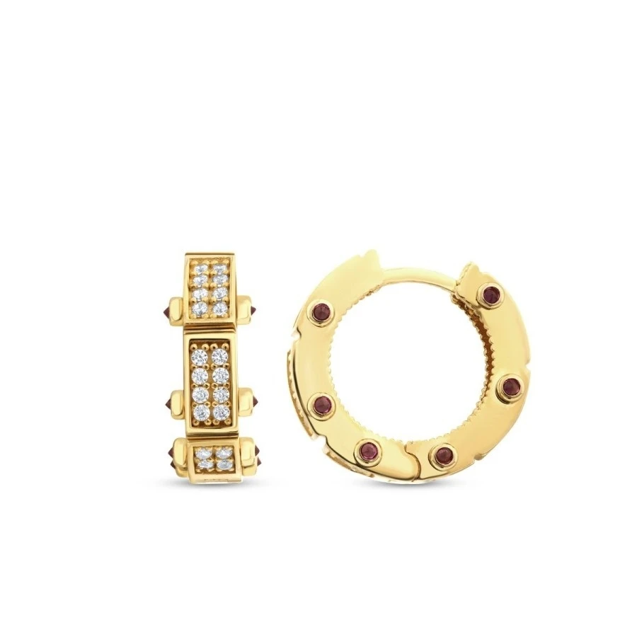 Altın Yan Taşlı Halka Küpe - 1