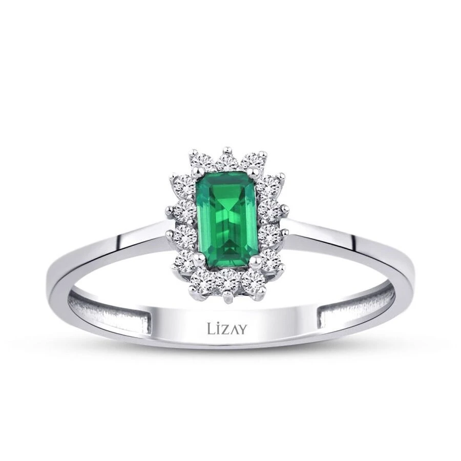 Altın Yeşil Baget Taşlı Yüzük - 1