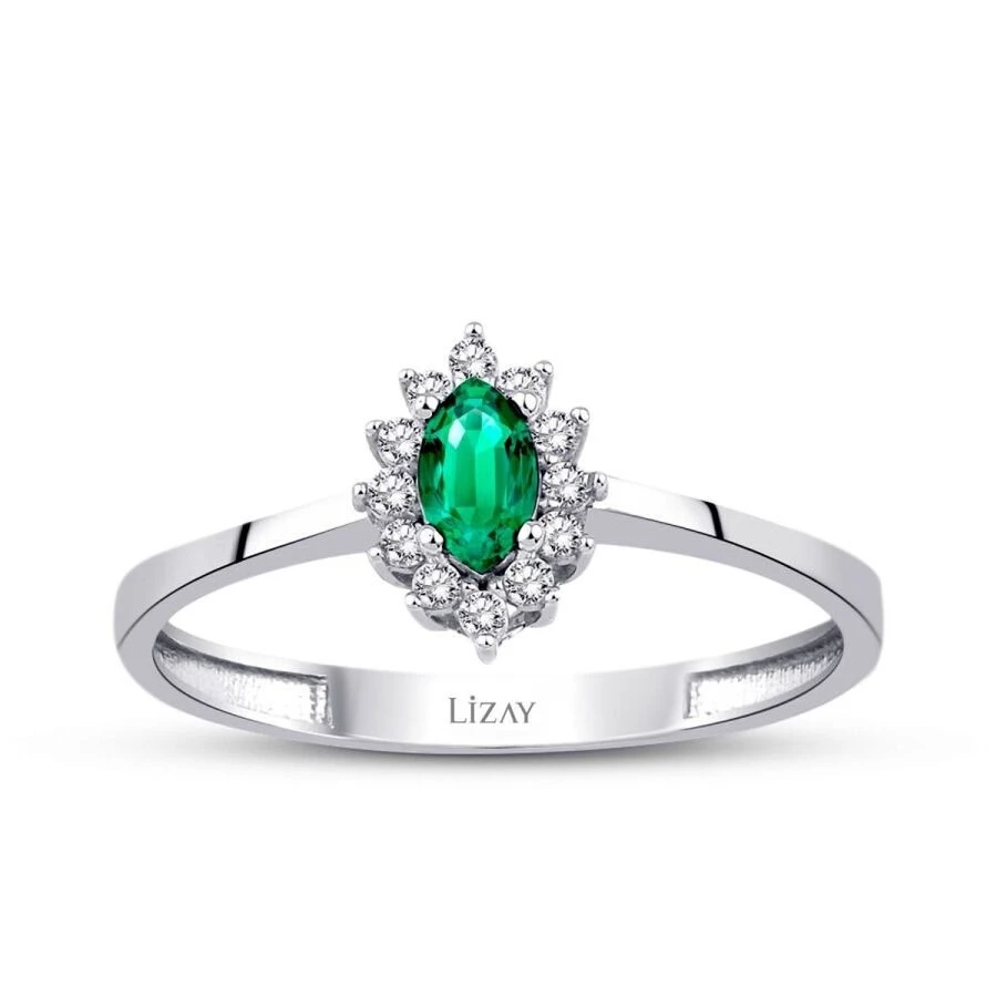 Altın Yeşil Markiz Taşlı Yüzük - 1