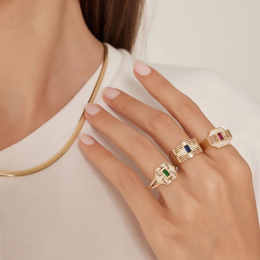 Altın Yeşil Taşlı Trend Yüzük - 2