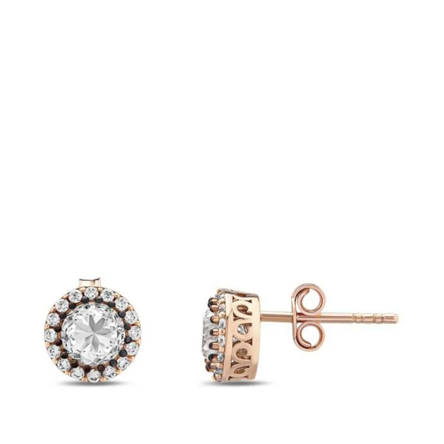 Altın Yuvarlak Sıra Taşlı Küpe - 1