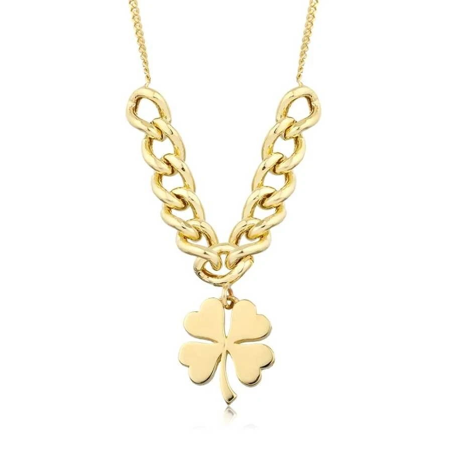 Altın Zincir Detaylı Yonca Kolye - 1